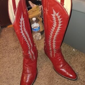 Larry Mahan Red and Silver Heeled Boots